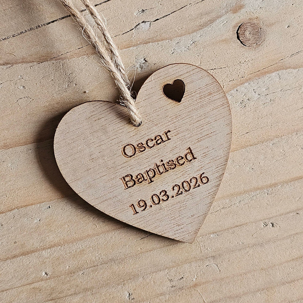 Personalised Baptism Hanging Heart Decoration Card