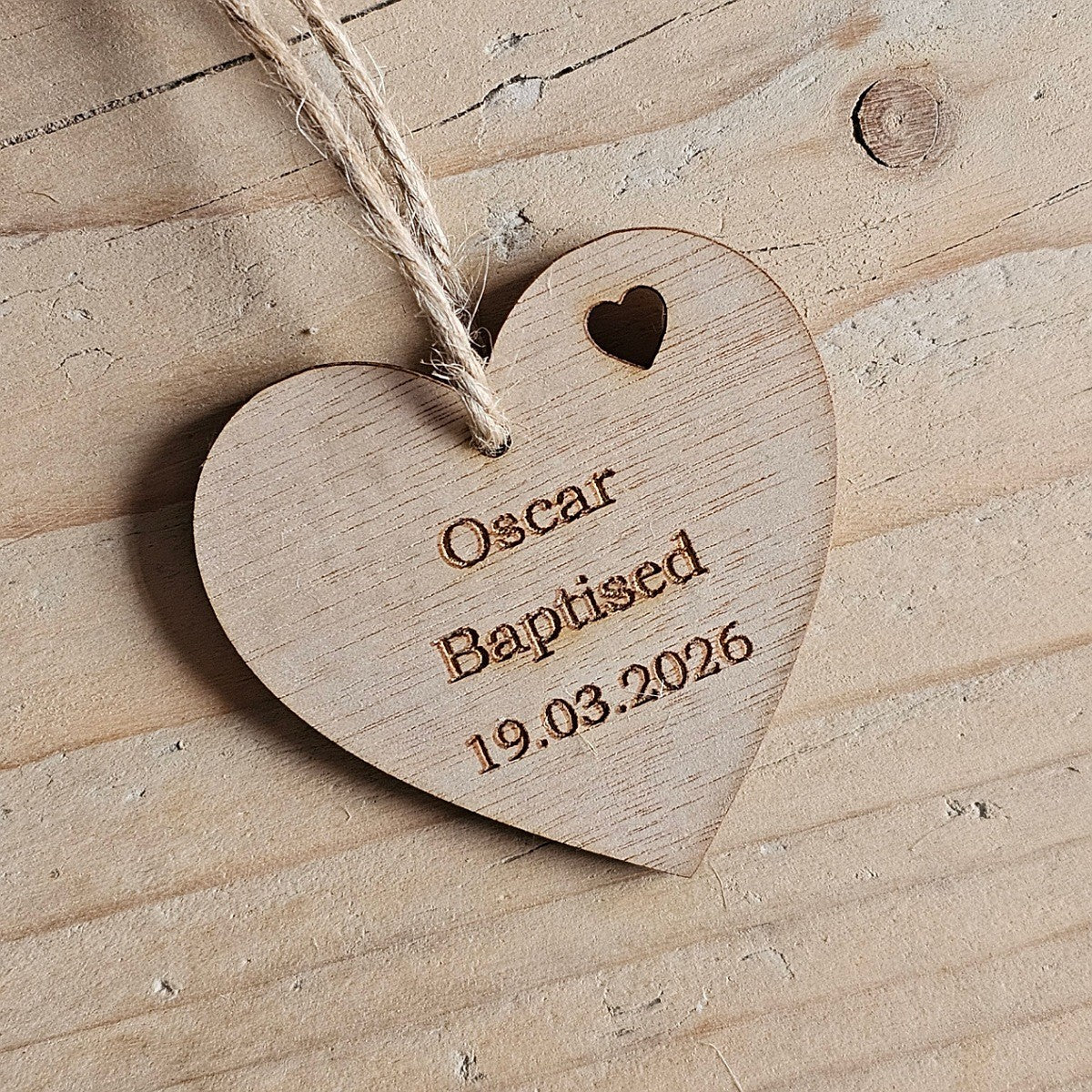 Personalised Baptism Hanging Heart Decoration Card