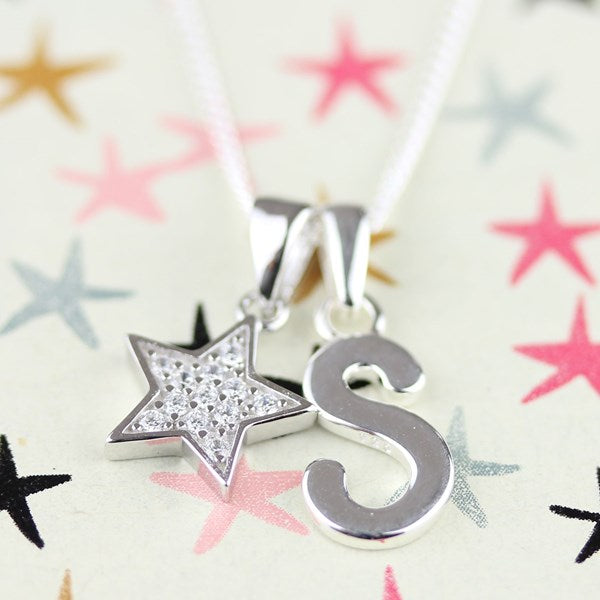 Silver star shaped charm and letter S on a silver chain