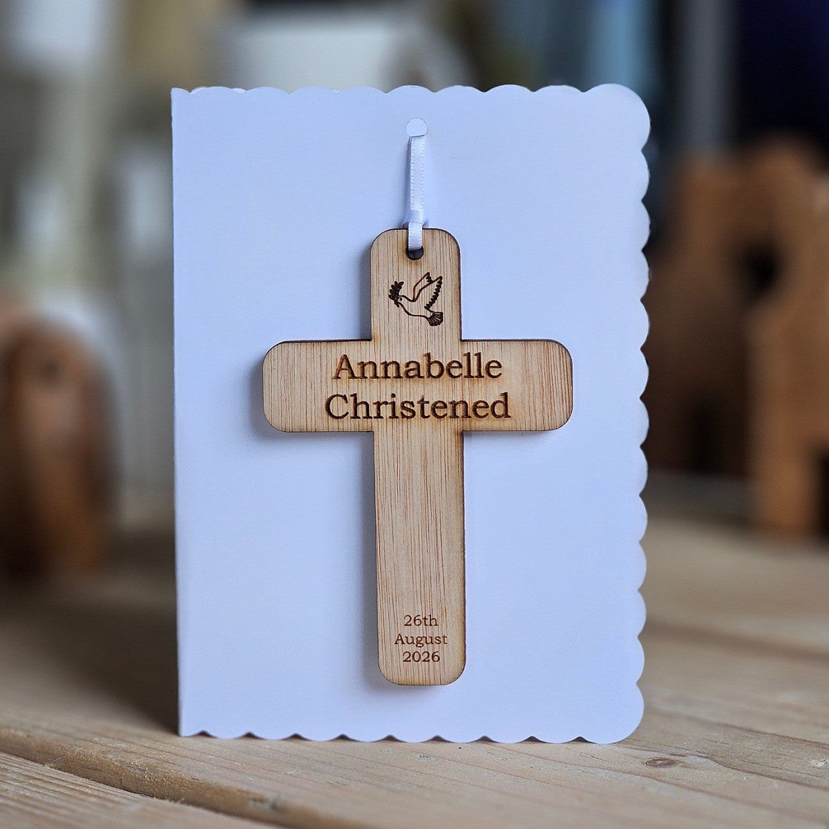 Personalised Christening Cross Hanging Decoration Card
