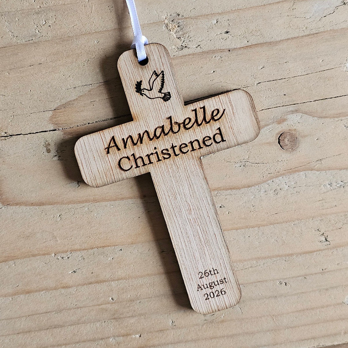 Personalised Christening Cross Hanging Decoration Card
