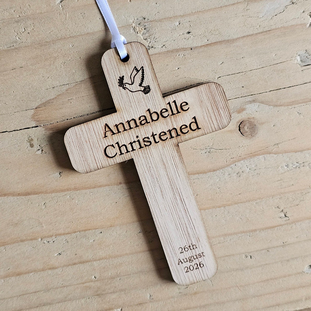 Personalised Christening Cross Hanging Decoration Card