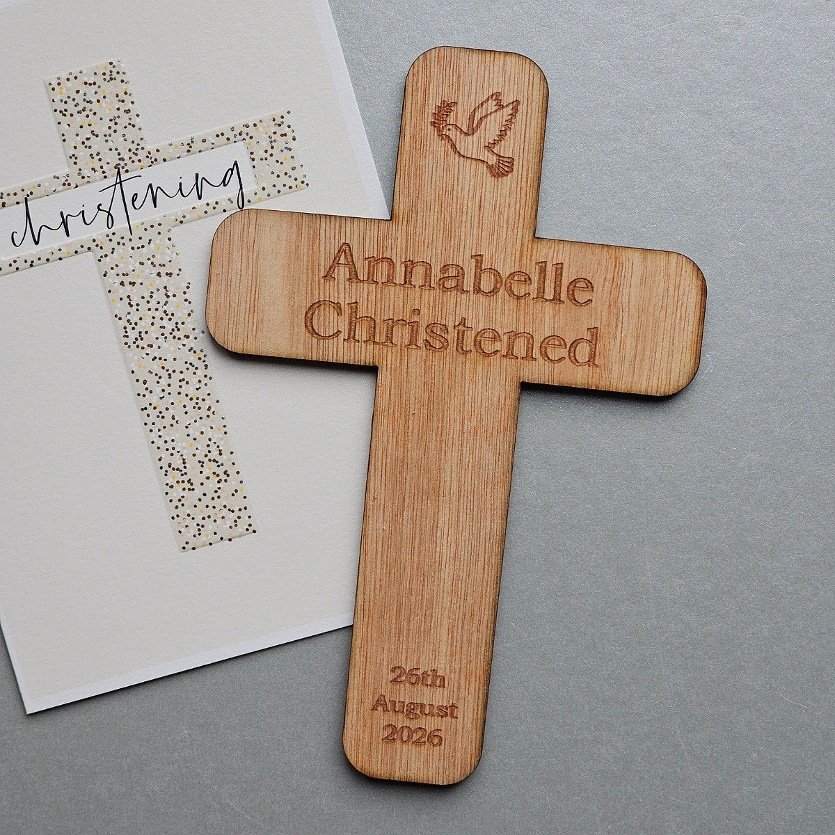 Personalised Christening Cross Wooden Decoration