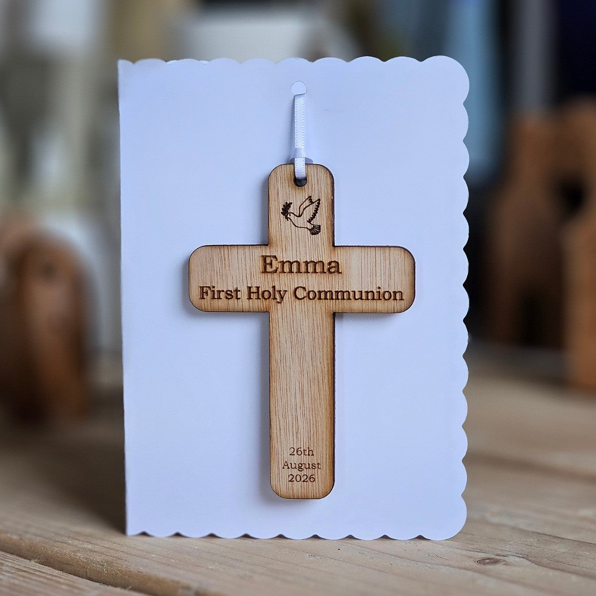 Personalised Communion Cross Hanging Decoration Card