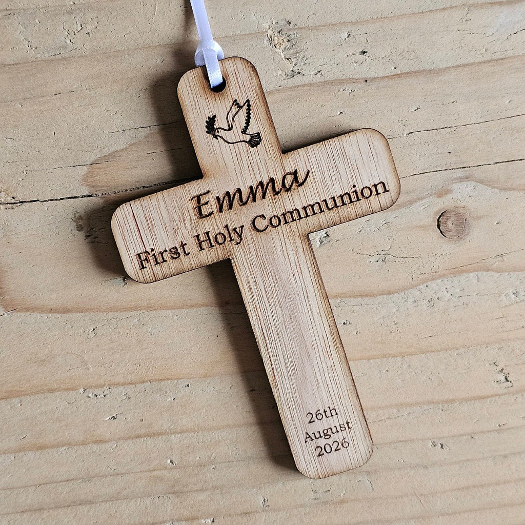 Personalised Communion Cross Hanging Decoration Card
