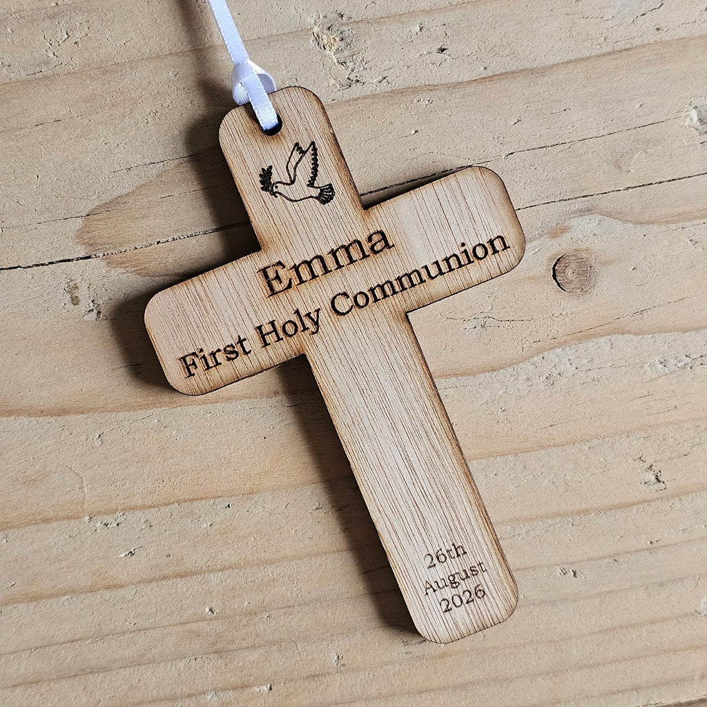 Personalised Communion Cross Hanging Decoration Card