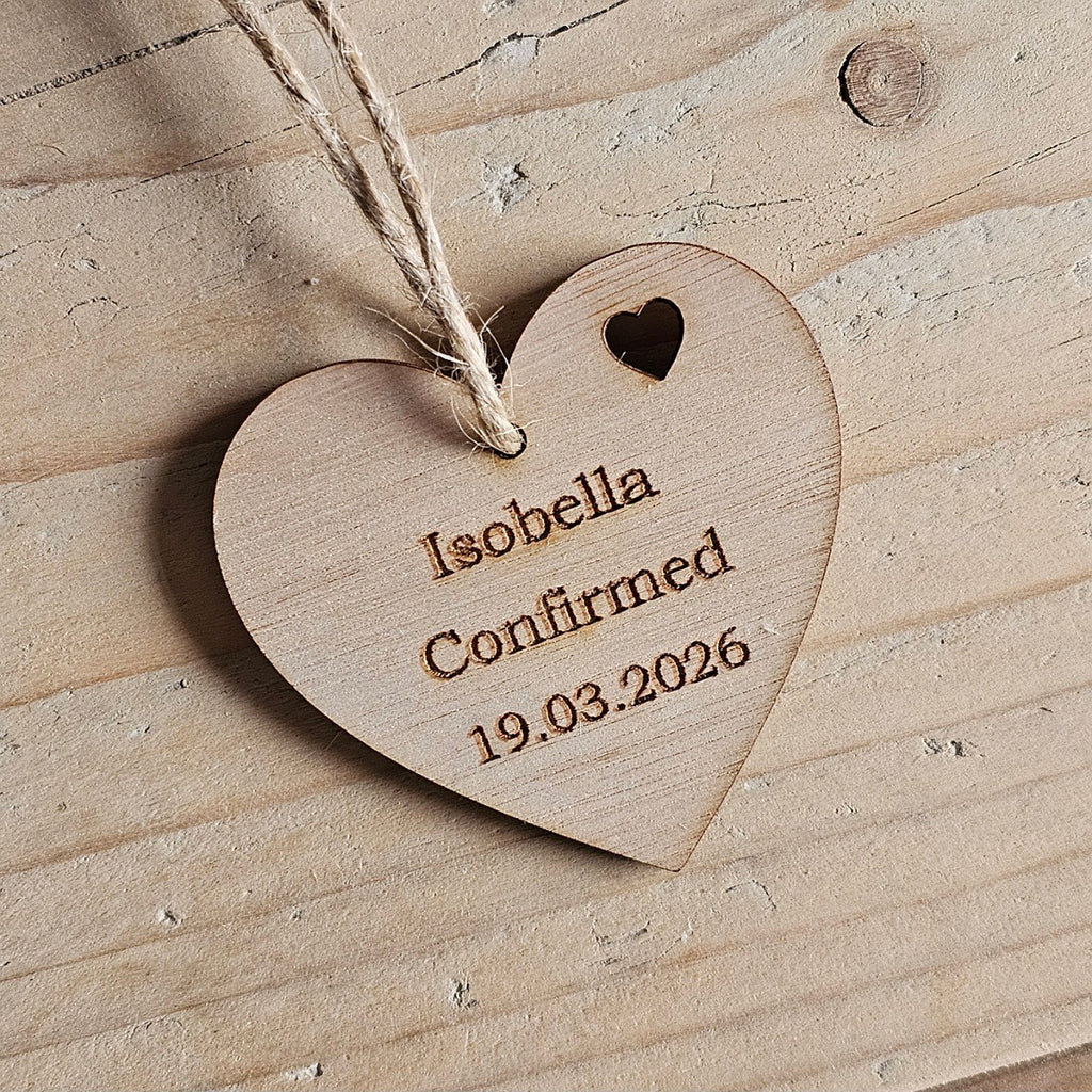 Personalised Confirmation Hanging Heart Decoration Card
