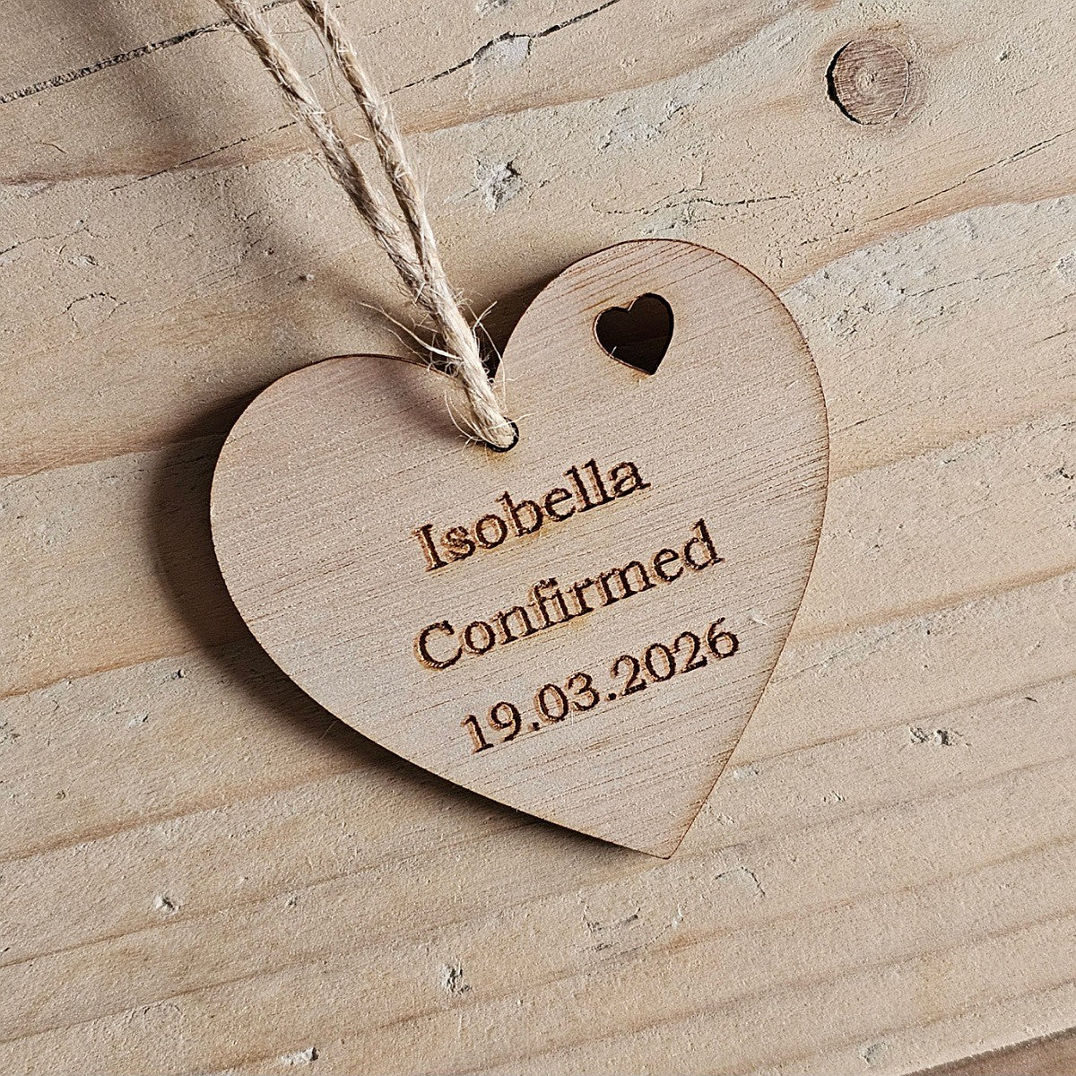 Personalised Confirmation Hanging Heart Decoration Card