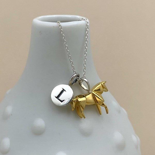Personalised Gold Plated Origami Horse Necklace