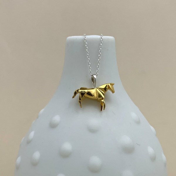 Personalised Gold Plated Origami Horse Necklace
