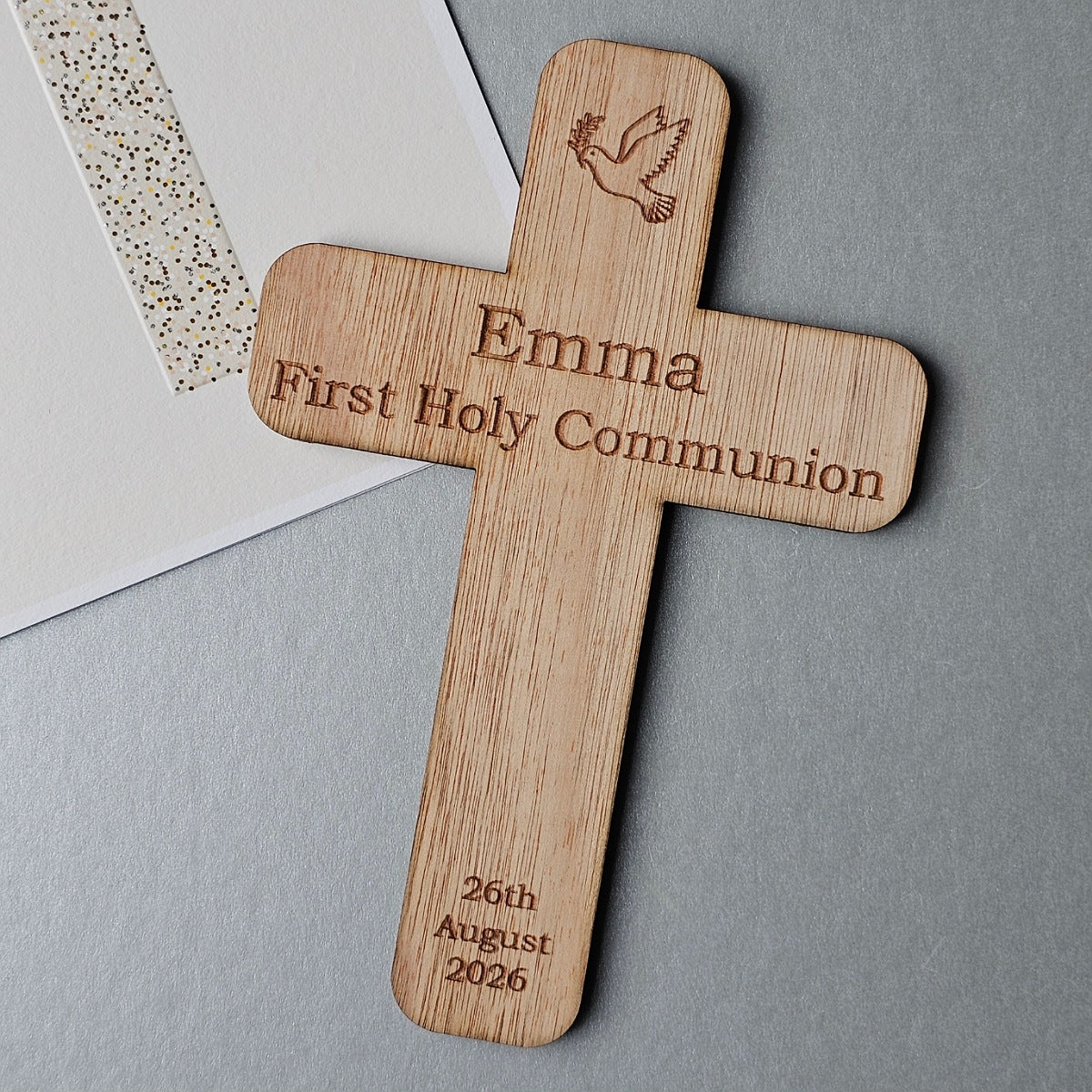 Personalised Holy Communion Cross Wooden Decoration