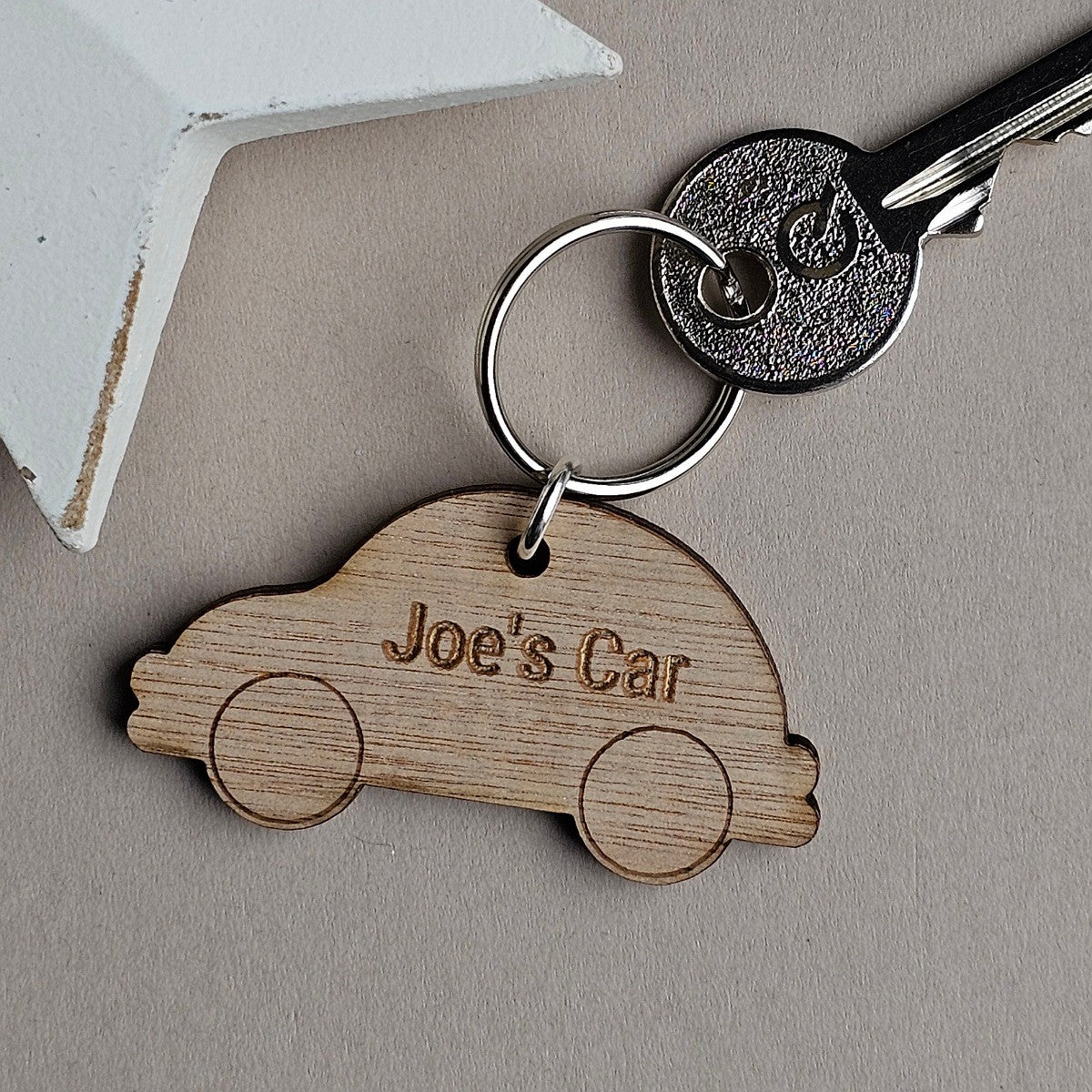 Personalised Name Wooden Car Keyring