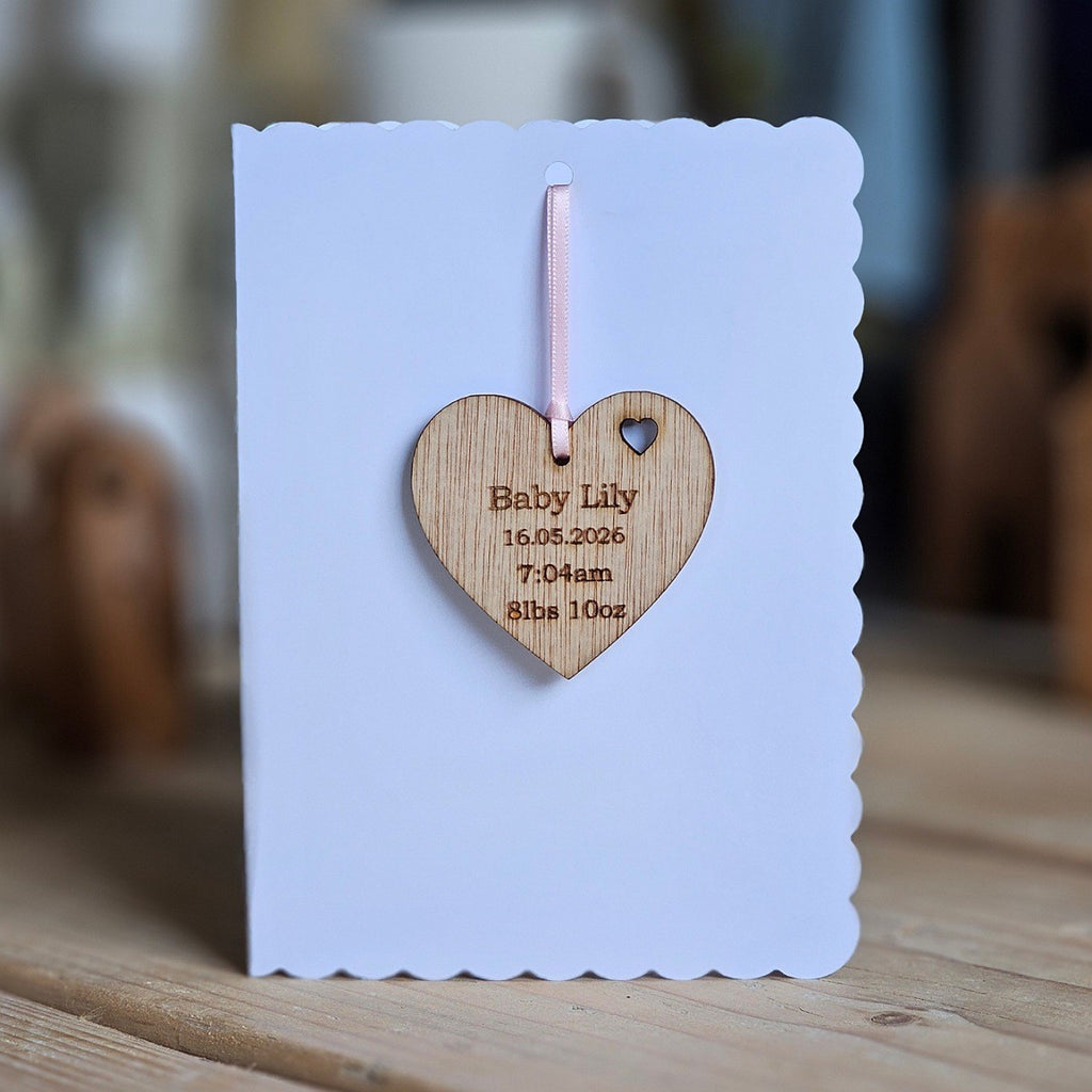 Personalised New Baby Hanging Heart Decoration and Card
