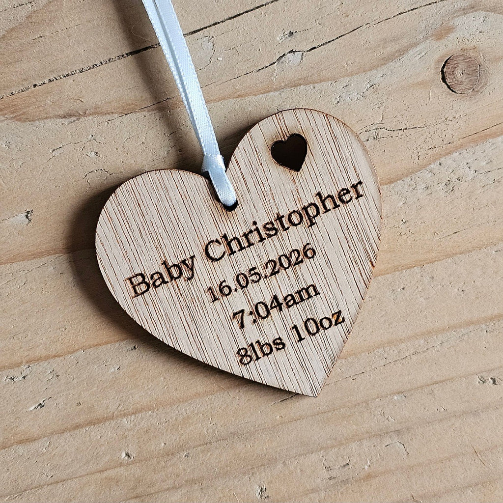 Personalised New Baby Hanging Heart Decoration and Card