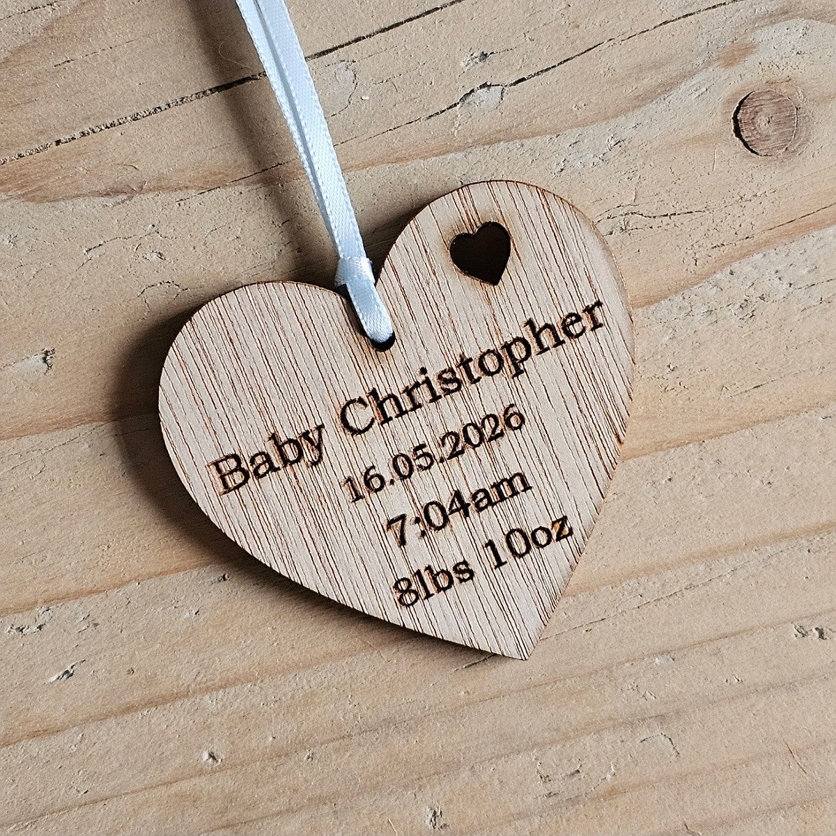 Personalised New Baby Hanging Heart Decoration and Card