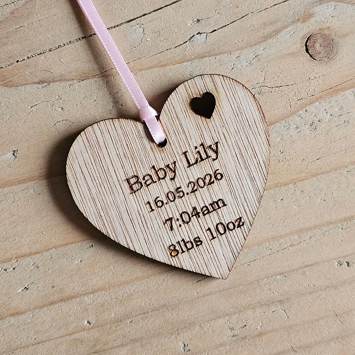 Personalised New Baby Hanging Heart Decoration and Card