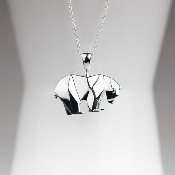Personalised Silver Origami Polar Bear Necklace