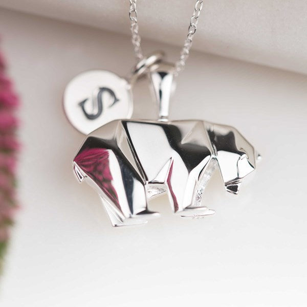 Personalised Silver Origami Polar Bear Necklace