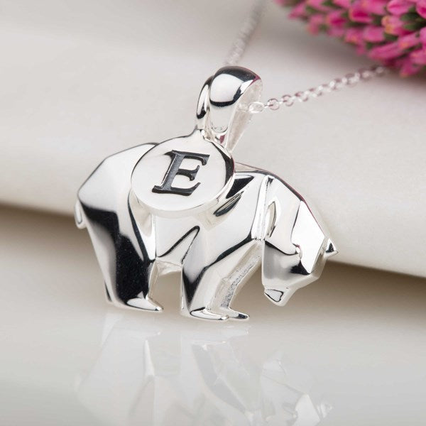 Personalised Silver Origami Polar Bear Necklace