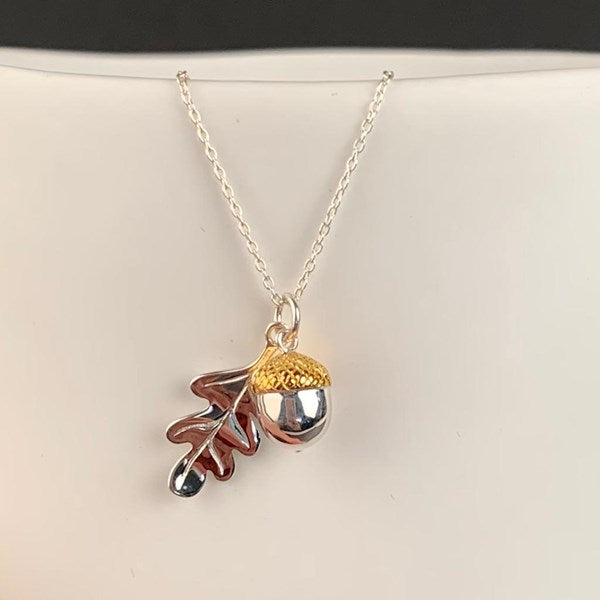 Personalised Solid Silver Oak Leaf And Acorn Necklace