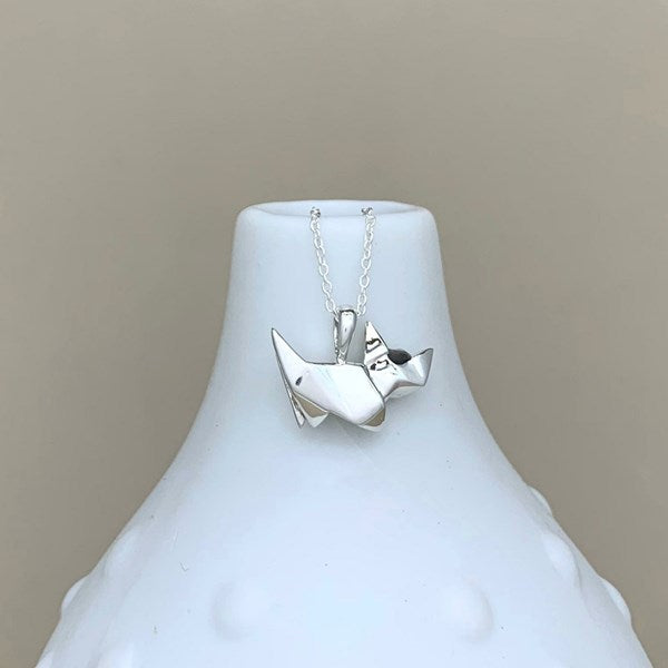 Personalised Solid Silver Origami Cat Necklace