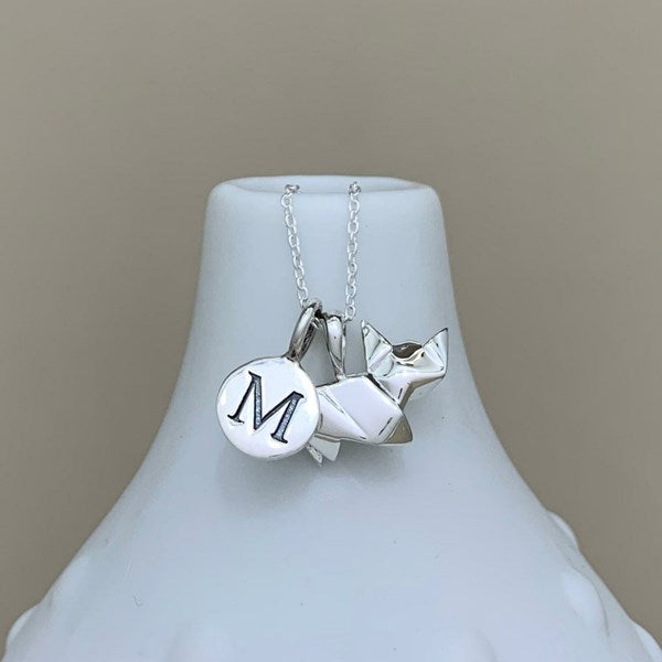 Personalised Solid Silver Origami Cat Necklace