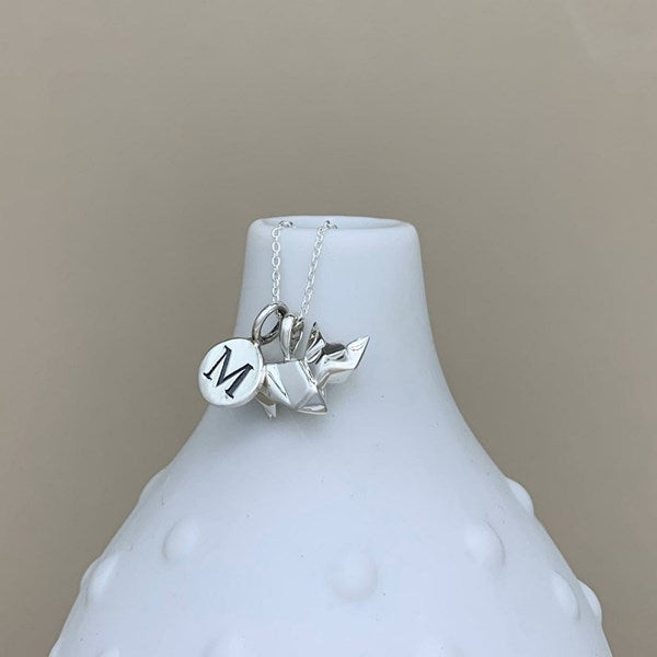 Personalised Solid Silver Origami Cat Necklace