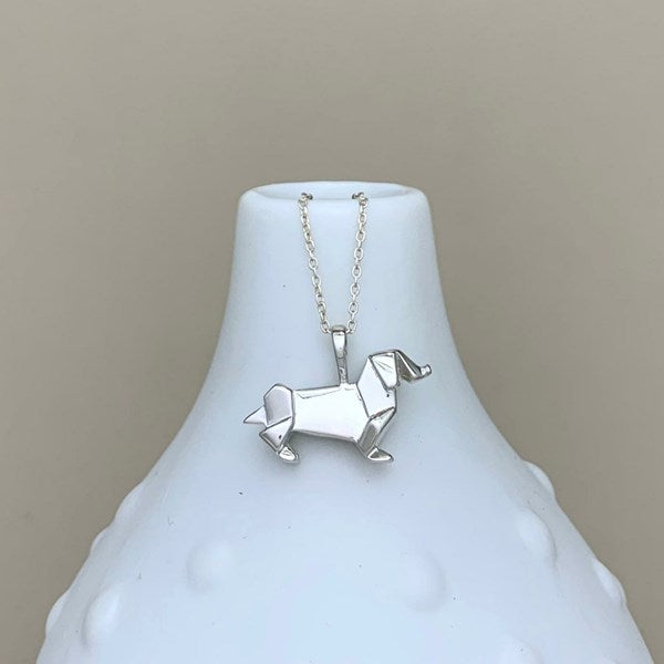 Personalised Solid Silver Origami Dachshund Necklace