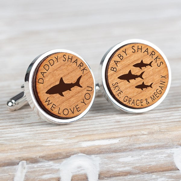 Personalised 'Daddy Shark/Baby Shark' Wooden Cufflinks