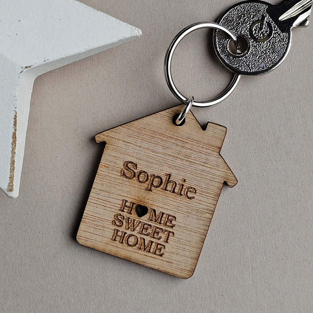 Personalised 'Home Sweet Home' House Wooden Keyring