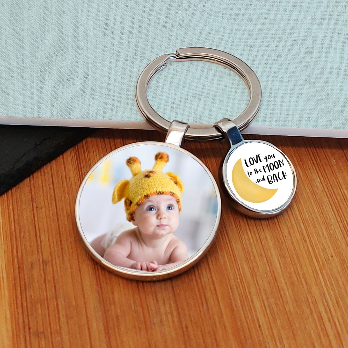 Personalised 'Moon and Back' Photo Keyring