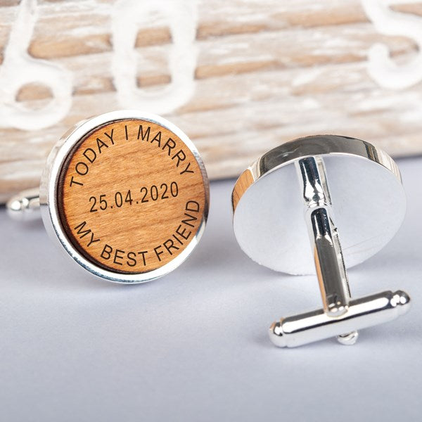 Personalised 'Today I Marry' Cherry Wood Cufflinks