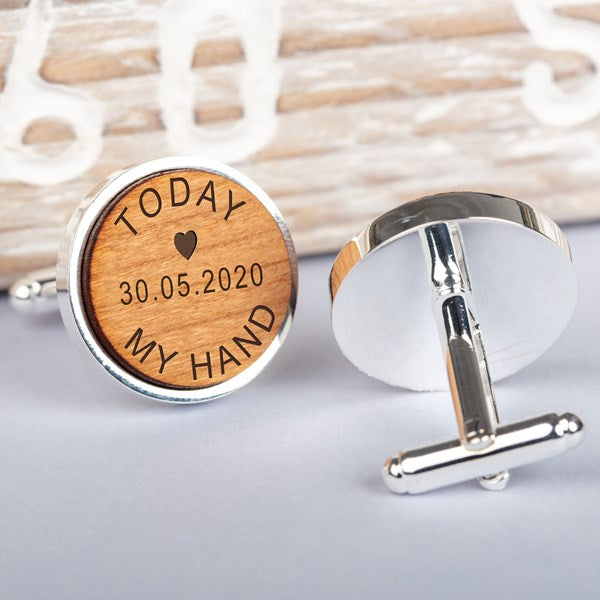 Personalised 'Today My Hand' Cherry Wood Cufflinks