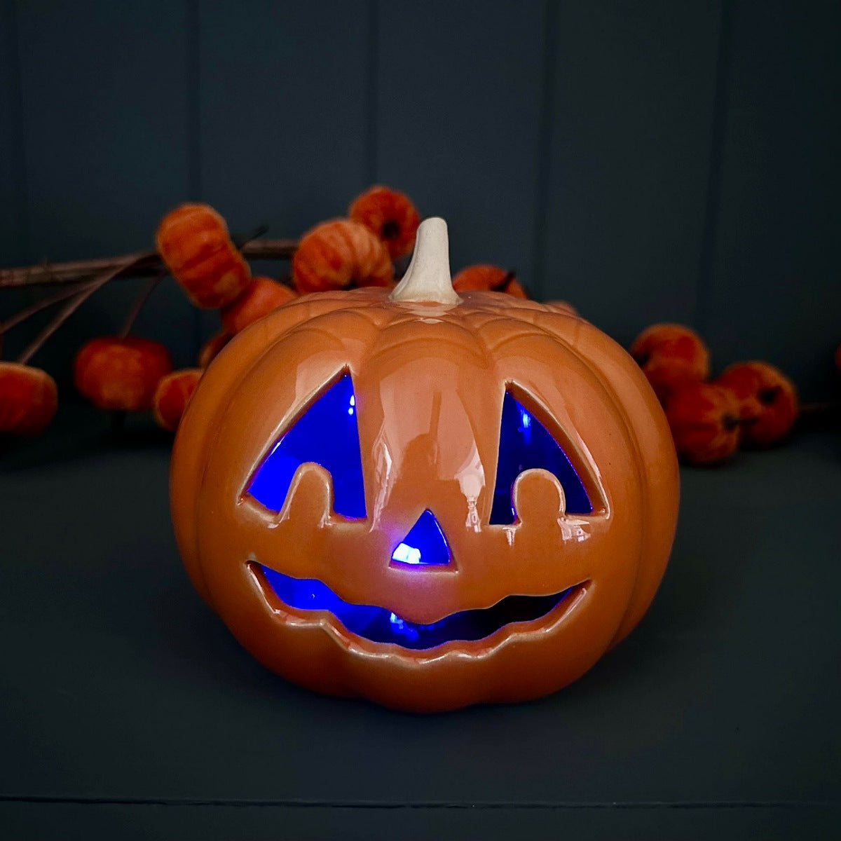 Porcelain Light Up Pumpkin Halloween Decoration
