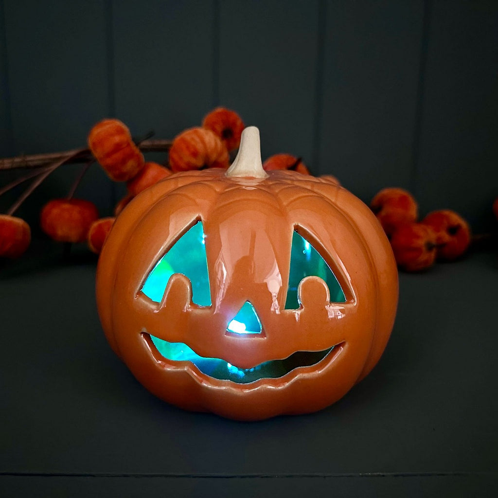 Porcelain Light Up Pumpkin Halloween Decoration