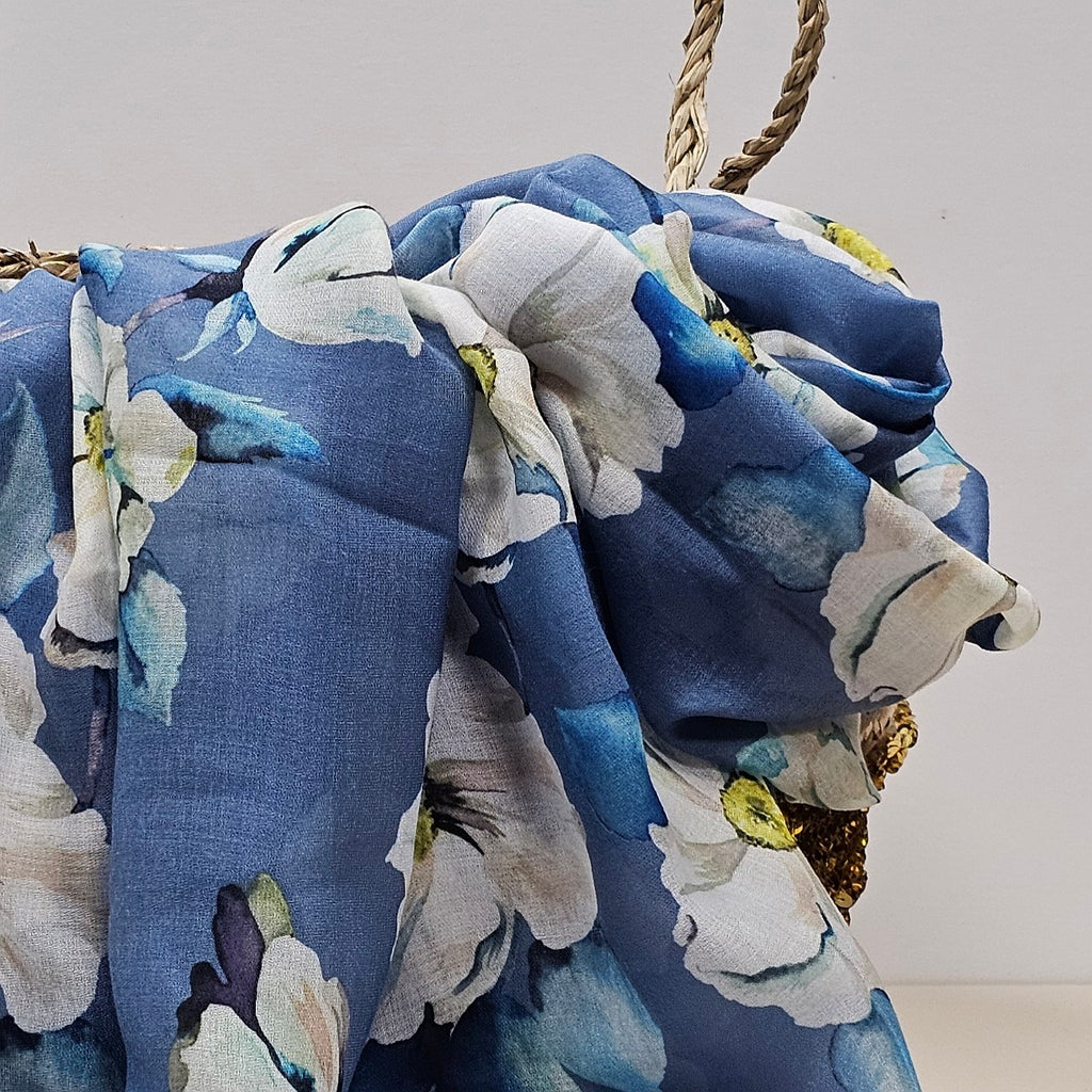 Roses Scarf in Denim Blue