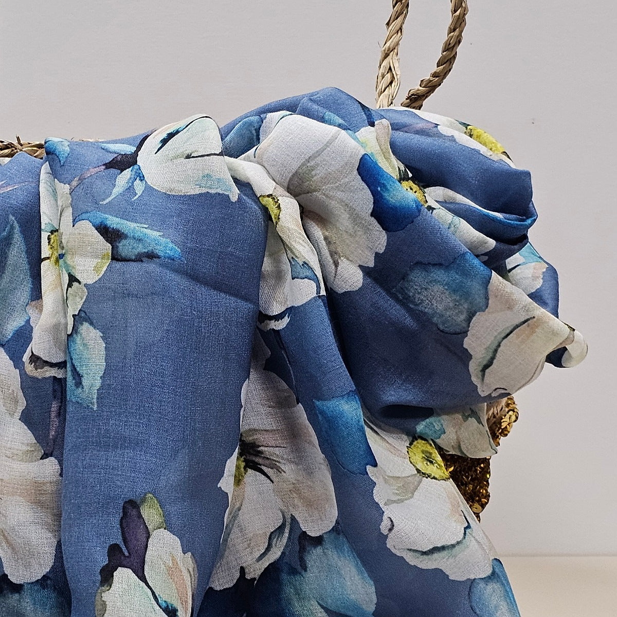 Roses Scarf in Denim Blue
