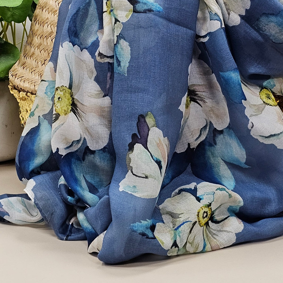 Roses Scarf in Denim Blue