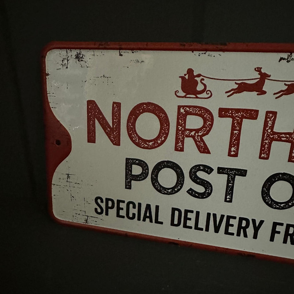 Rustic Metal 'North Pole Post Office' Christmas Sign