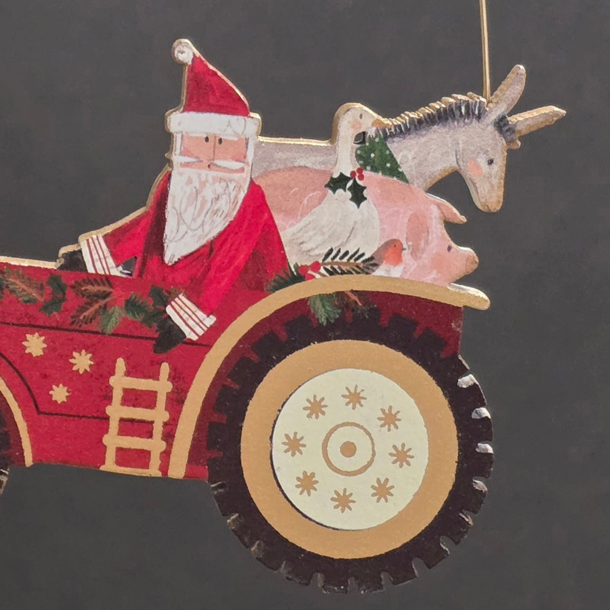 Santa and Farm Animals in Tractor Hanging Decoration