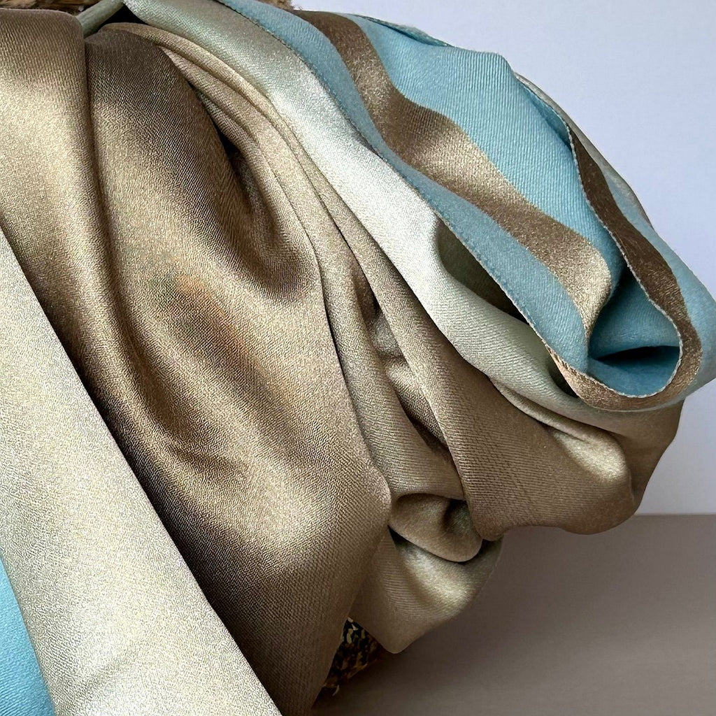 Silky Blue and Gold Border Reversible Scarf
