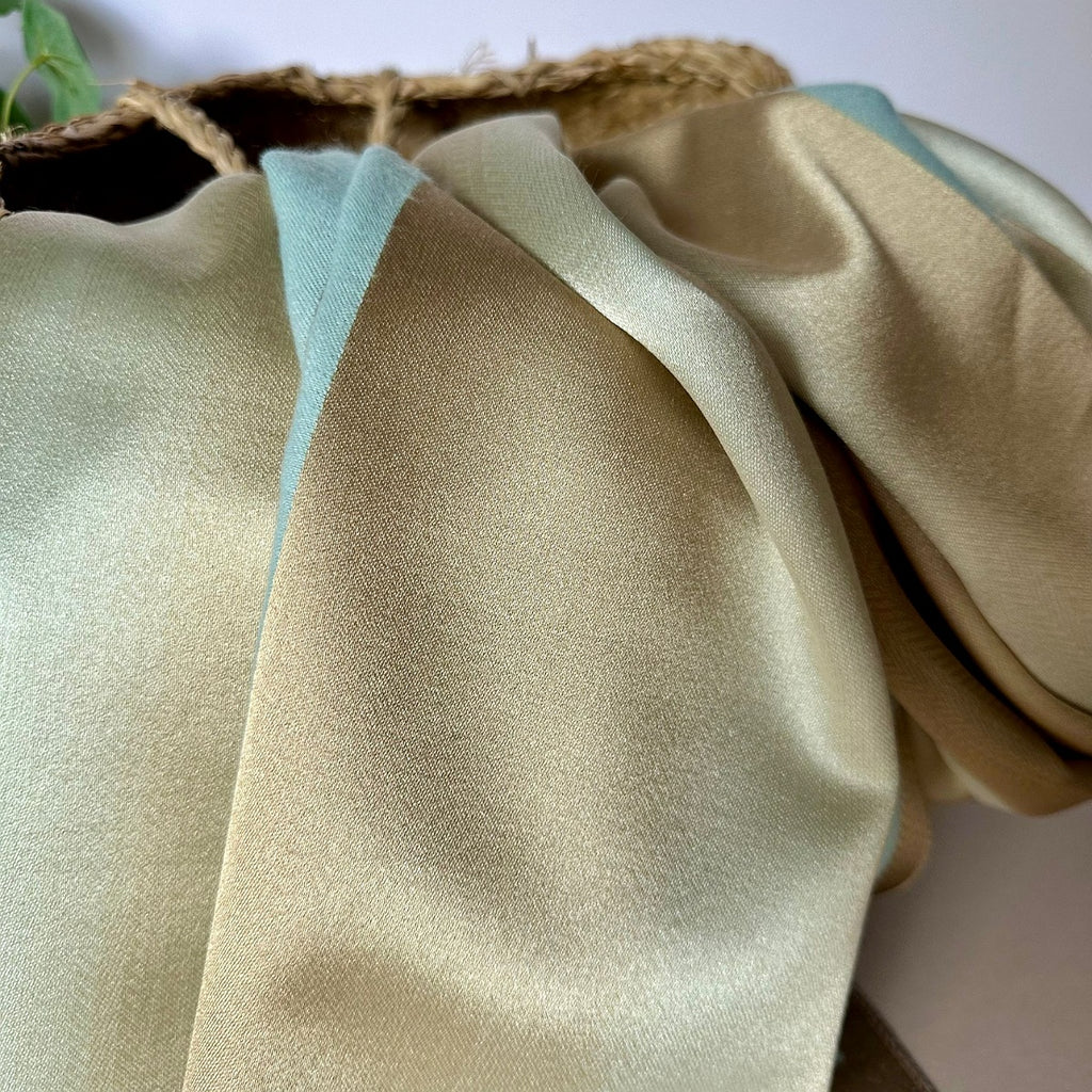 Silky Blue and Gold Border Reversible Scarf