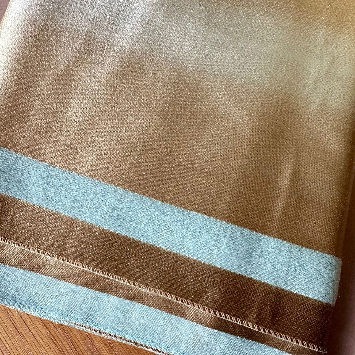 Silky Blue and Gold Border Reversible Scarf