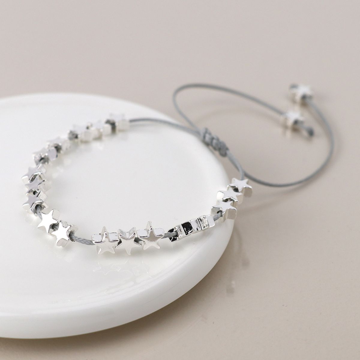 Silver Plated Stars Grey Cord Bracelet