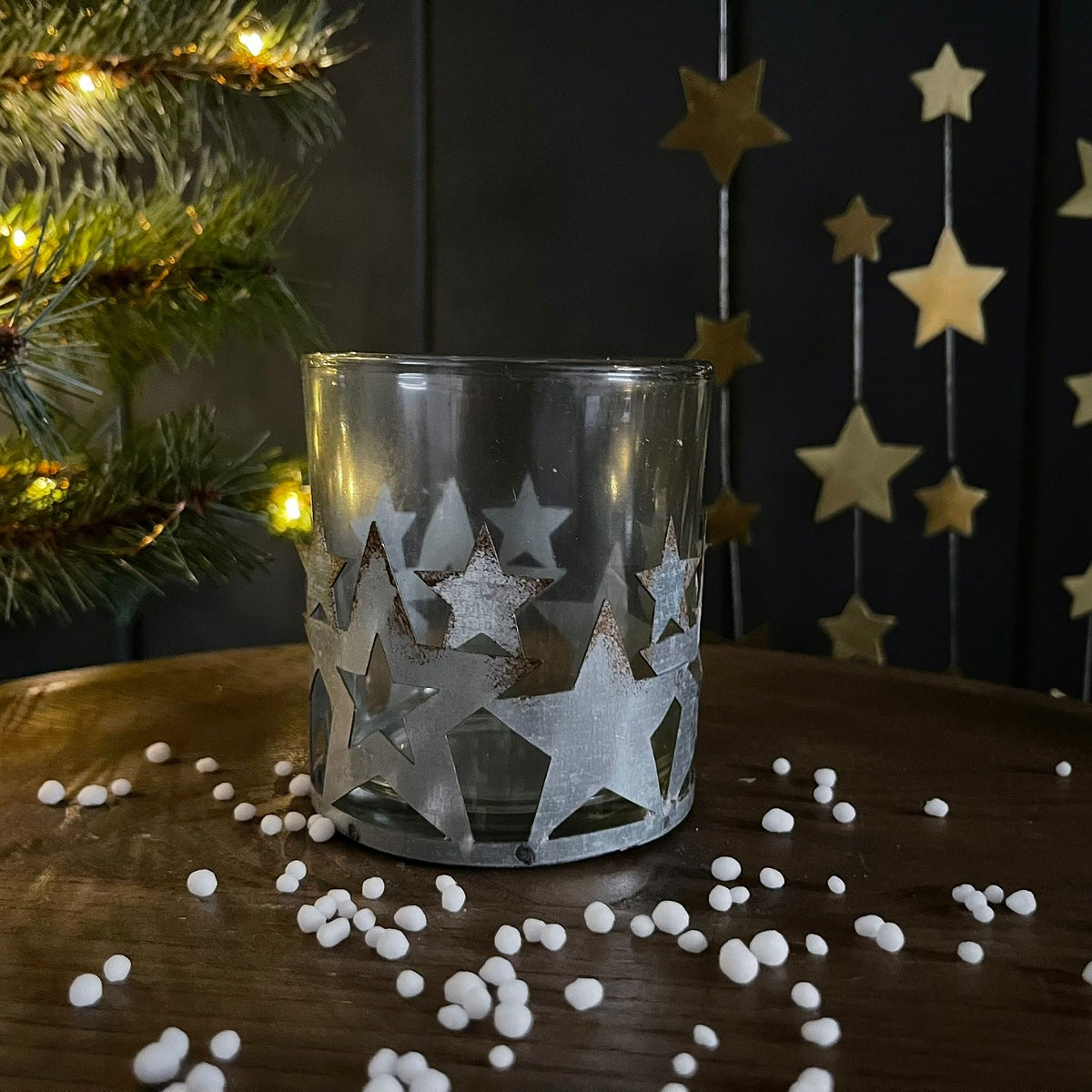 Silver Stars Tea Light Holder