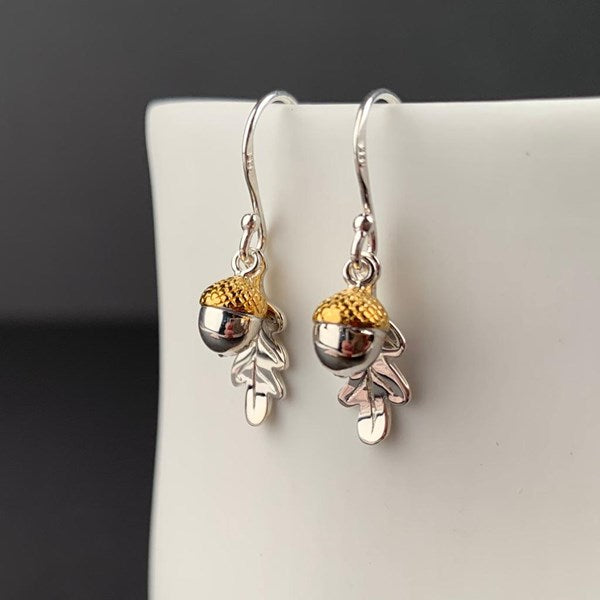 Solid Silver Oak Leaf And Acorn Earrings