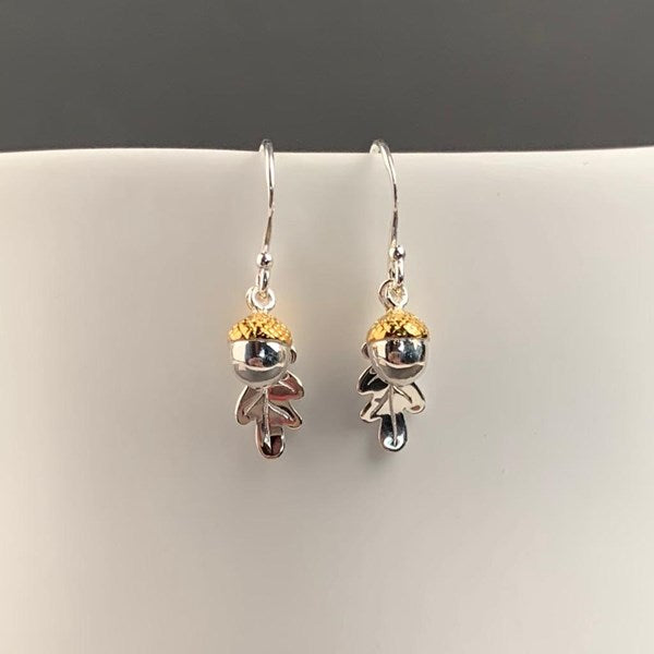 Solid Silver Oak Leaf And Acorn Earrings