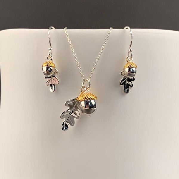 Solid Silver Oak Leaf And Acorn Earrings
