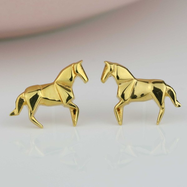 Sterling Silver And Gold Plated Origami Horse Earrings