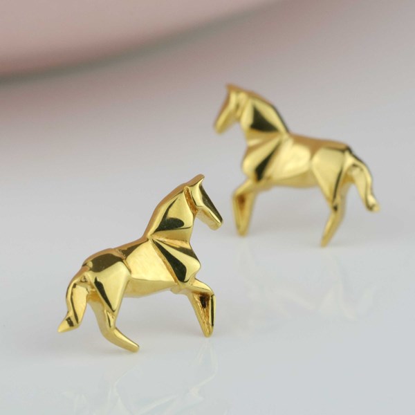Sterling Silver And Gold Plated Origami Horse Earrings